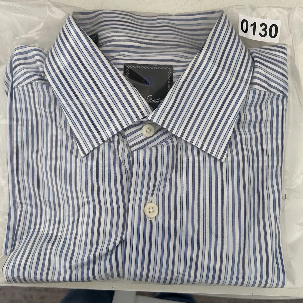 David‎ Donahue Trim Fit Men's Dress Shirt Long Sleeve Blue White 16.5 - 34/35